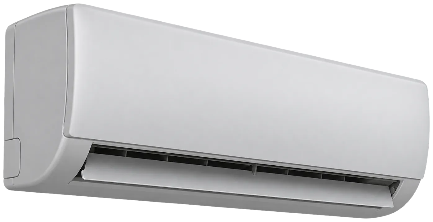 A white wall mounted heat pump.